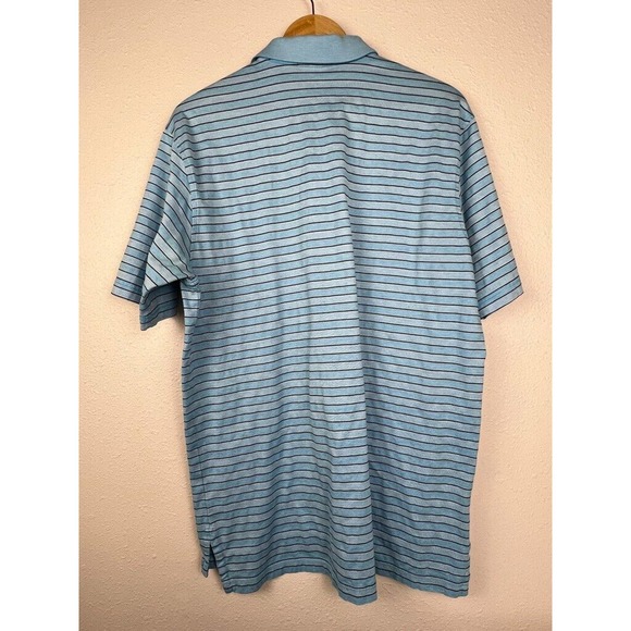 Peter Millar Men's Large Blue Striped Short Sleeve Golf Cotton Polo Shirt - Picture 4 of 5